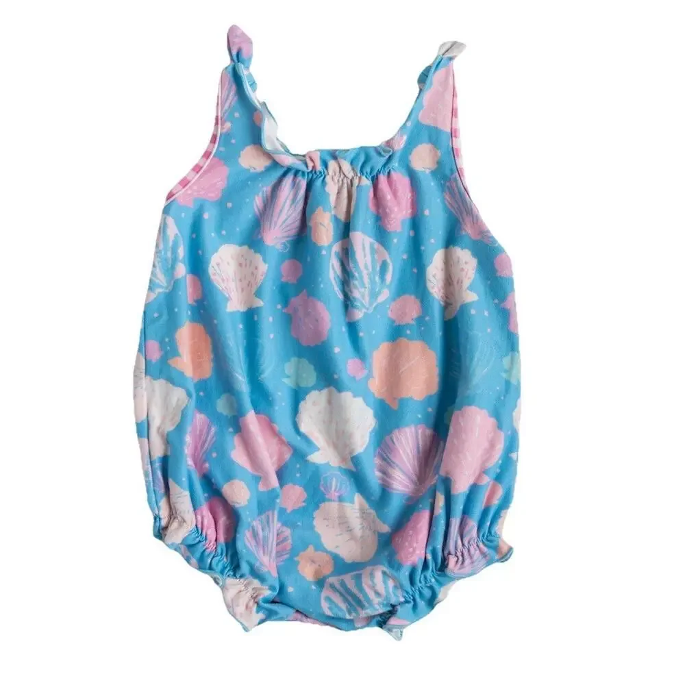 SWEETHONEY Baby Girl Shell Print Romper Bubble Sunsuit Blue Pink 6 Months